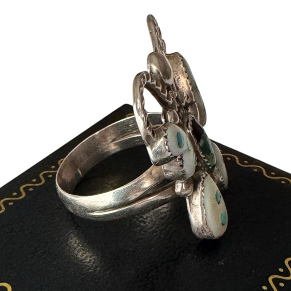Native American Sterling Silver Butterfly Ring Size 7 Turquoise Mother of Pearl - Picture 8 of 8